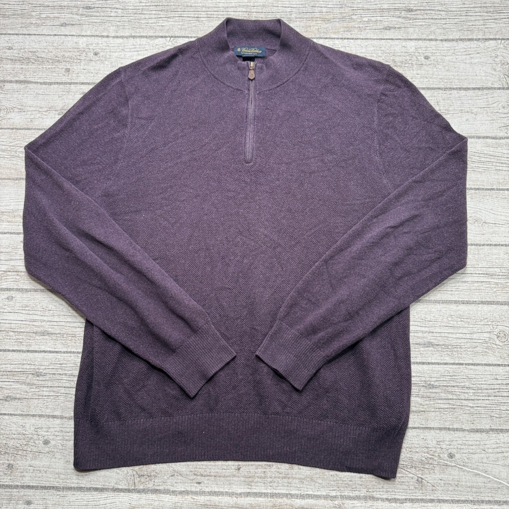 Brooks Brothers Sweater Mens XL Purple Cotton Cashmere Quarter Zip Knit Pullover